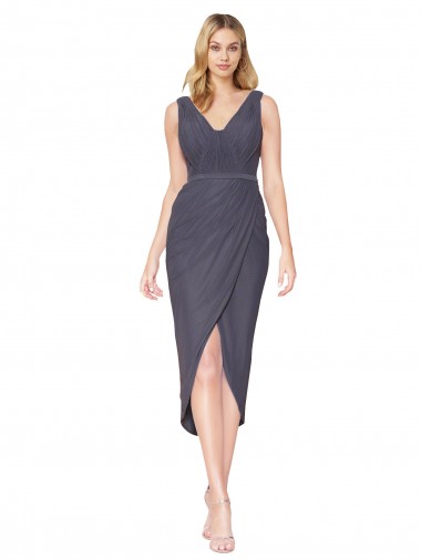 Cocktail Length Slate Grey Sleeveless Mermaid V-Back High Low Evening Gown / Prom Dress / Bridesmaid Dress Birmingham