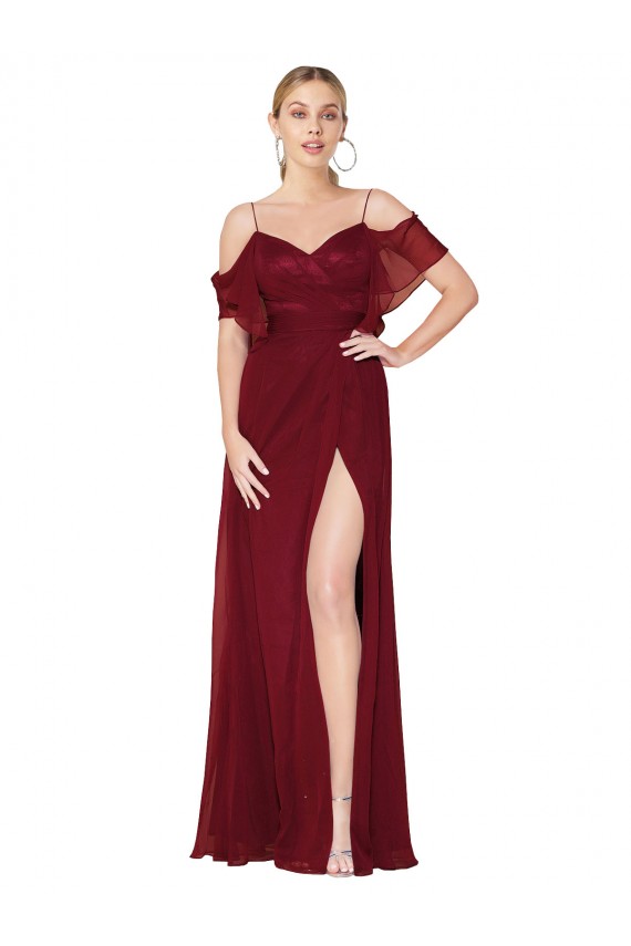 Long Burgundy Cold Shoulder Trumpet V-Back Formal Evening Gown / Prom Dress / Bridesmaid Dress Birmingham