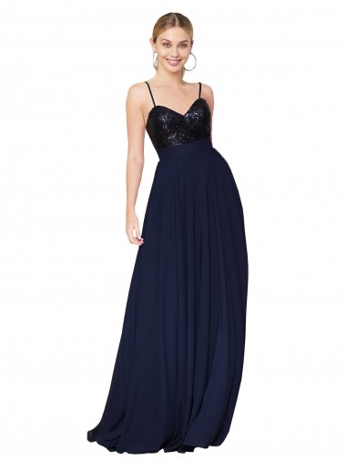 Long Dark Navy Sleeveless A-Line Semi Formal Evening Dress / Prom Dress / Bridesmaid Dress Birmingham