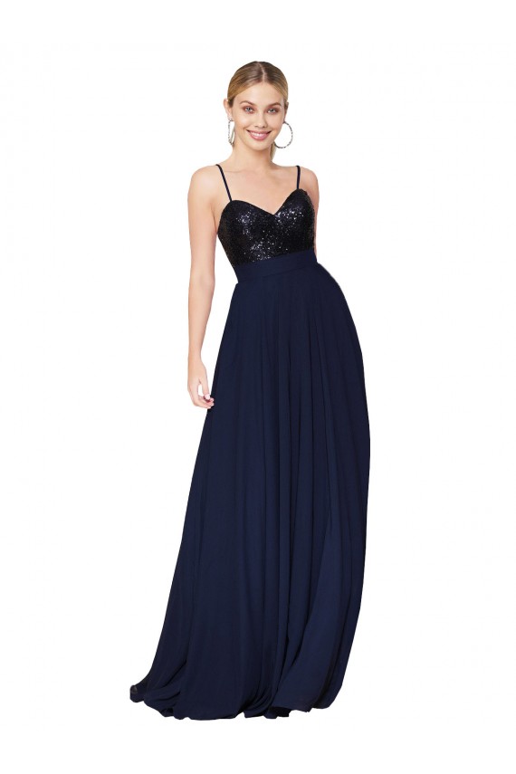 Long Dark Navy Sleeveless A-Line Semi Formal Evening Dress / Prom Dress / Bridesmaid Dress Birmingham