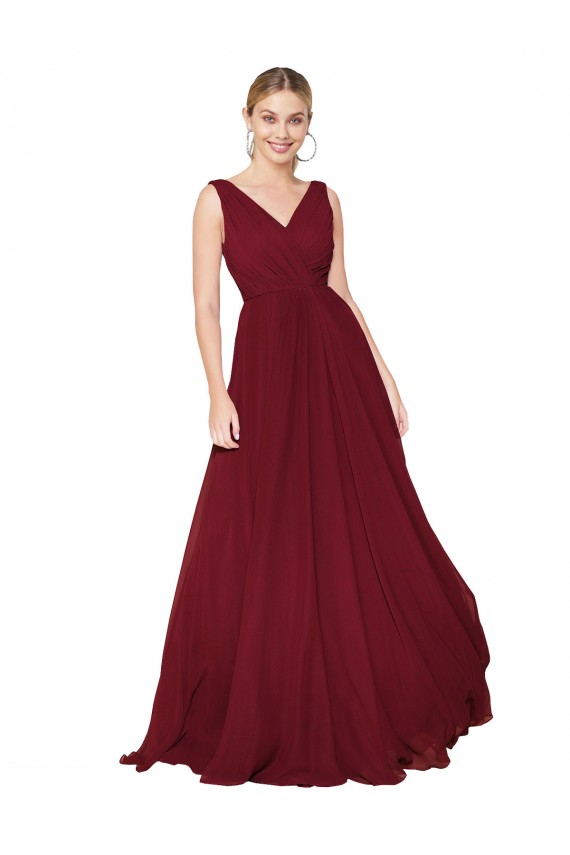Long Burgundy Sleeveless A-Line V-Back Soft Chiffon Formal Dress / Bridesmaid Dress Birmingham