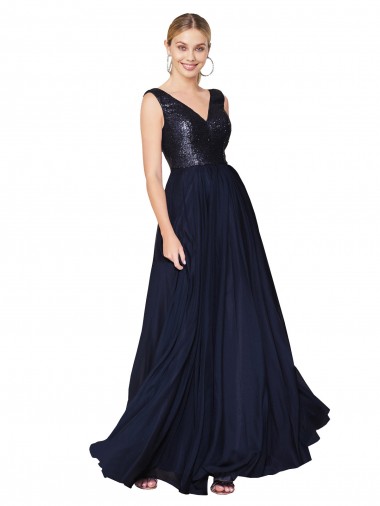 Long Dark Navy Sleeveless A-Line V-Back Semi Formal Evening Gown / Prom Dress / Bridesmaid Dress Birmingham