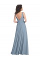 Long Dusty Blue Sleeveless A-Line V-Back Bridesmaid Dress Birmingham