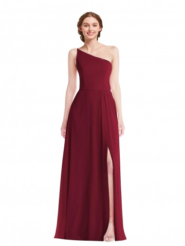 Long Burgundy Sleeveless A-Line Shirred Front Slit Semi Formal Evening Dress / Bridesmaid Dress Birmingham