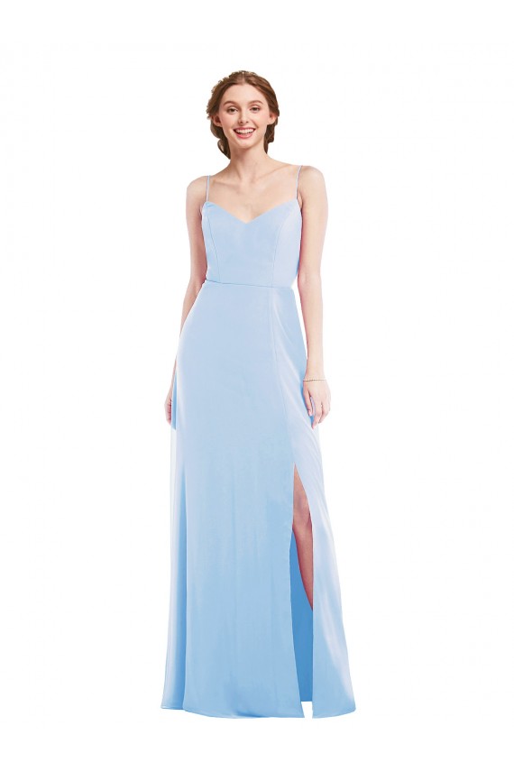 Long Light Sky Blue Sleeveless A-Line Front Slit Formal Evening Gown / Bridesmaid Dress Birmingham
