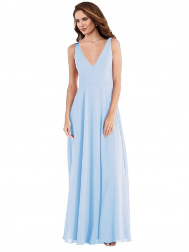 Long Light Sky Blue Sleeveless A-Line Soft Chiffon Semi Formal Evening Dress / Bridesmaid Dress Birmingham