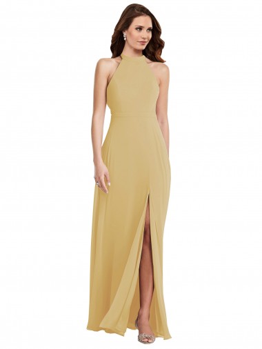 Long Gold Sleeveless A-Line Open Back Semi Formal Evening Dress / Bridesmaid Dress Birmingham