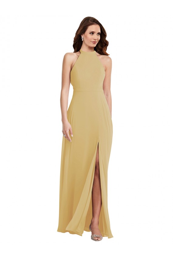 Long Gold Sleeveless A-Line Open Back Semi Formal Evening Dress / Bridesmaid Dress Birmingham