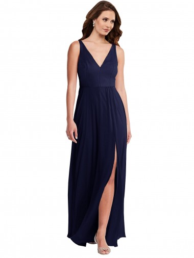 Long Dark Navy Sleeveless A-Line V-Back Black Tie Evening Gown / Bridesmaid Dress Birmingham