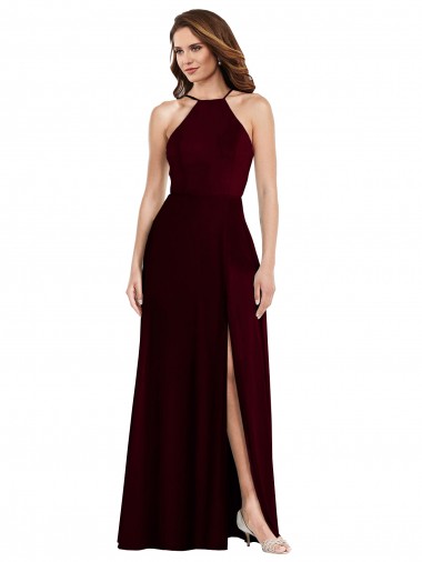 Long Burgundy Gold Sleeveless A-Line Low Back Semi Formal Evening Dress / Bridesmaid Dress Birmingham