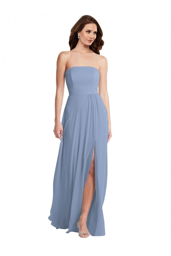 Long Dusty Blue Sleeveless A-Line Soft Chiffon Semi Formal Evening Dress / Bridesmaid Dress Birmingham