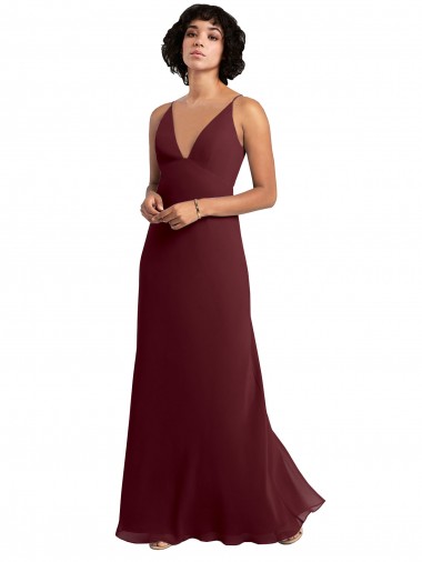 Long Burgundy Gold Sleeveless A-Line V-Back Bridesmaid Dress / Formal Dress Birmingham
