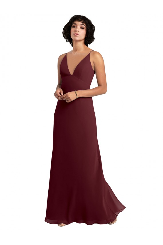 Long Burgundy Gold Sleeveless A-Line V-Back Bridesmaid Dress / Formal Dress Birmingham