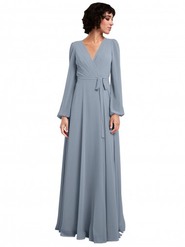 Long Dusty Blue Long Sleeves A-Line Bridesmaid Dress / Formal Dress Birmingham