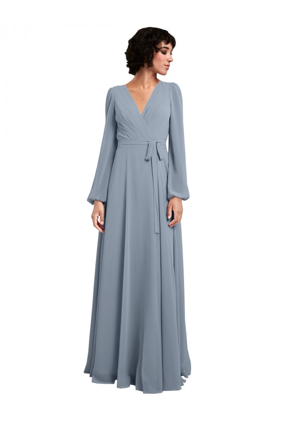 Long Dusty Blue Long Sleeves A-Line Bridesmaid Dress / Formal Dress Birmingham
