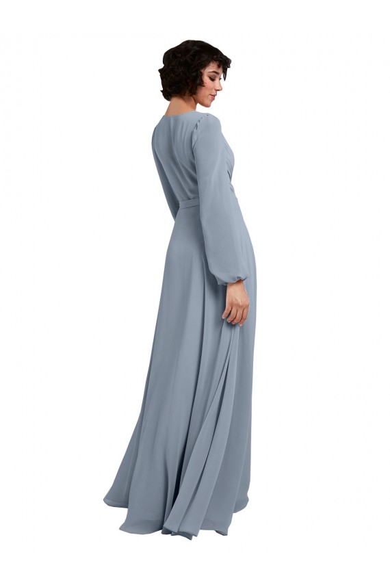 Long Dusty Blue Long Sleeves A-Line Bridesmaid Dress / Formal Dress Birmingham