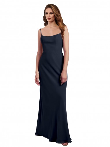 Long Dark Navy Sleeveless A-Line Open Back Soft Chiffon Evening Dress / Bridesmaid Dress Birmingham