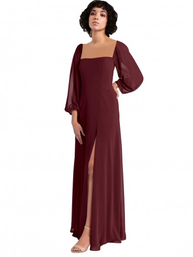 Long Burgundy Gold Long Sleeves A-Line Bridesmaid Dress / Evening Dress Birmingham