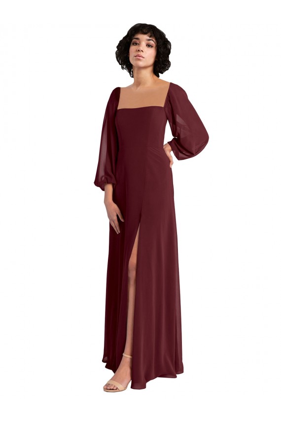 Long Burgundy Gold Long Sleeves A-Line Bridesmaid Dress / Evening Dress Birmingham