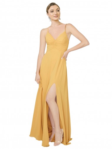 Long Saffron Sleeveless A-Line Open Back Bridesmaid Dress / Evening Dress Birmingham