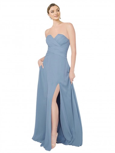 Long Dusty Blue Sleeveless A-Line Low Back Bridesmaid Dress / Evening Dress Birmingham