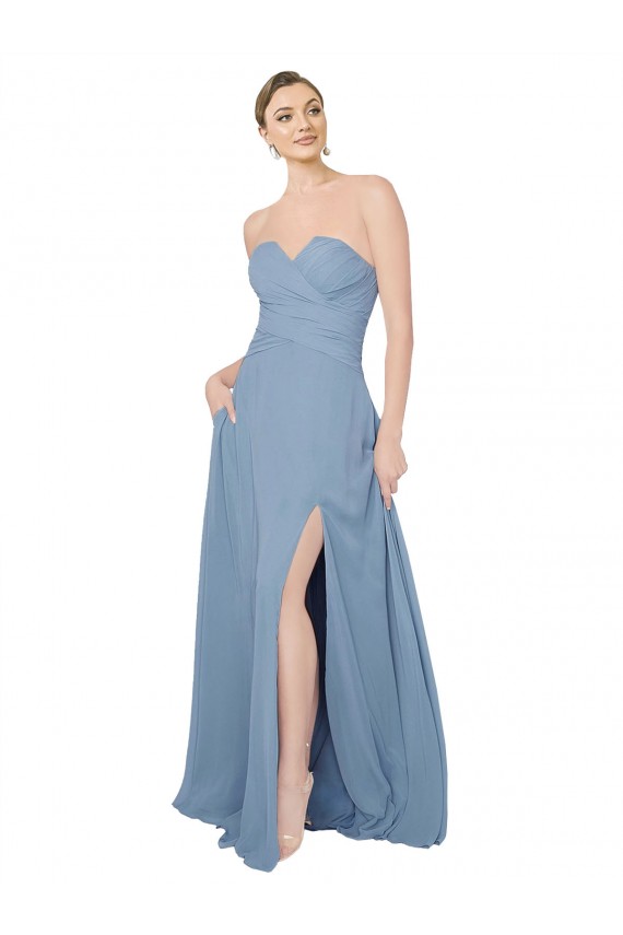 Long Dusty Blue Sleeveless A-Line Low Back Bridesmaid Dress / Evening Dress Birmingham