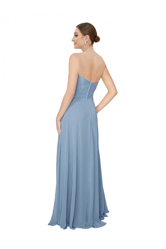 Long Dusty Blue Sleeveless A-Line Low Back Bridesmaid Dress / Evening Dress Birmingham