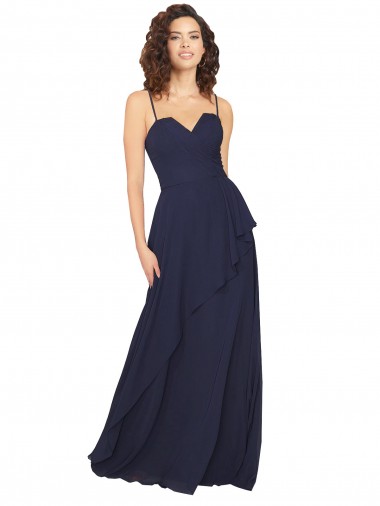 Long Dark Navy Sleeveless A-Line Low Back Bridesmaid Dress / Formal Dress Birmingham