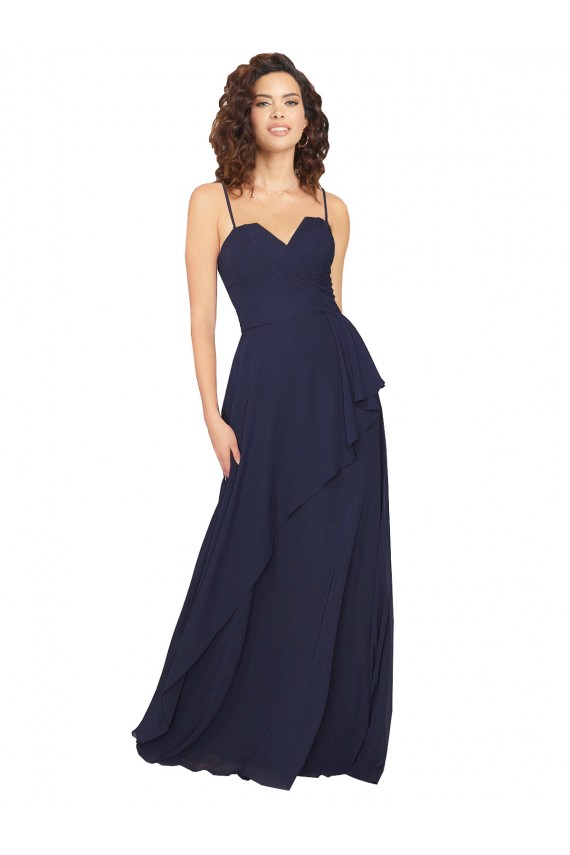Long Dark Navy Sleeveless A-Line Low Back Bridesmaid Dress / Formal Dress Birmingham