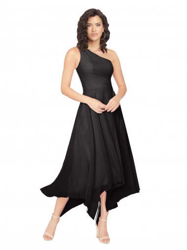 Midi Length Black Sleeveless A-Line High Low Bridesmaid Dress Birmingham