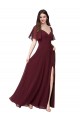 Long Burgundy Gold Short Flutter Sleeves A-Line Keyhole Back Formal Dress / Bridesmaid Dress Birmingham