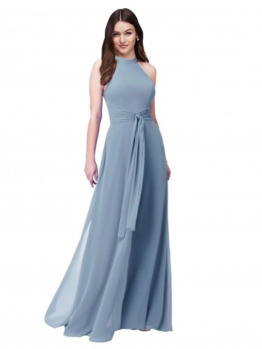 Long Dusty Blue Sleeveless A-Line Chiffon Bridesmaid Formal Dress Birmingham