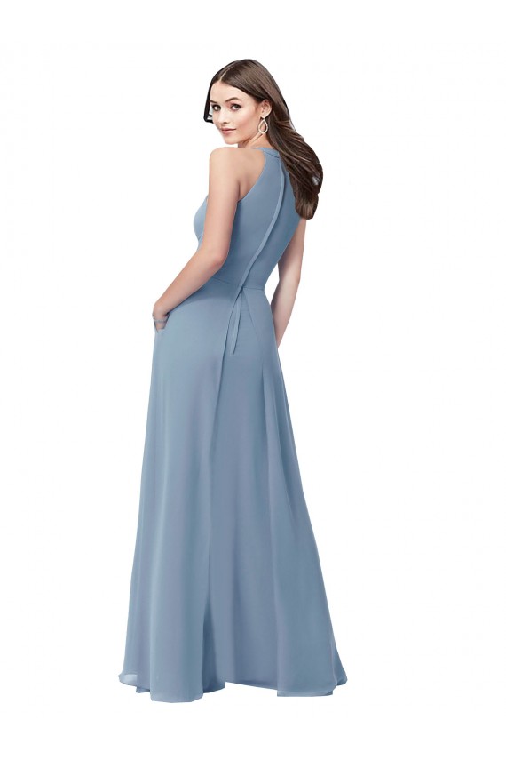 Long Dusty Blue Sleeveless A-Line Chiffon Bridesmaid Formal Dress Birmingham