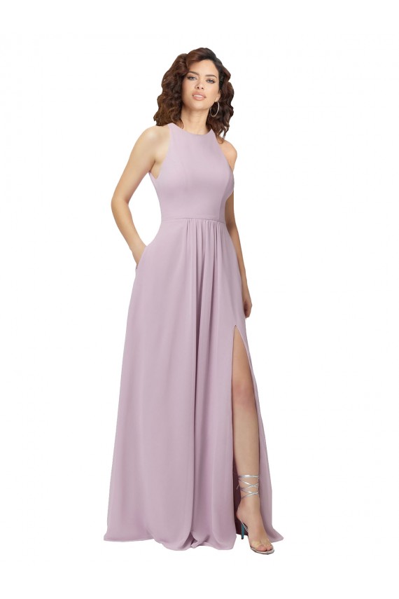 Long Pink Glow Sleeveless A-Line Keyhole Back Bridesmaid Dress Birmingham
