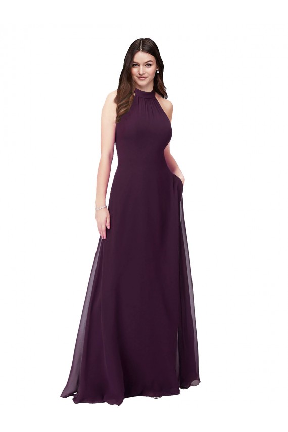 Long Grape Sleeveless A-Line Keyhole Back Bridesmaid Dress Birmingham