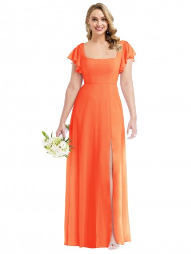Long Tangerine Tango Flutter Sleeves A-Line Open Back Semi Formal Evening Dress / Bridesmaid Dress Birmingham
