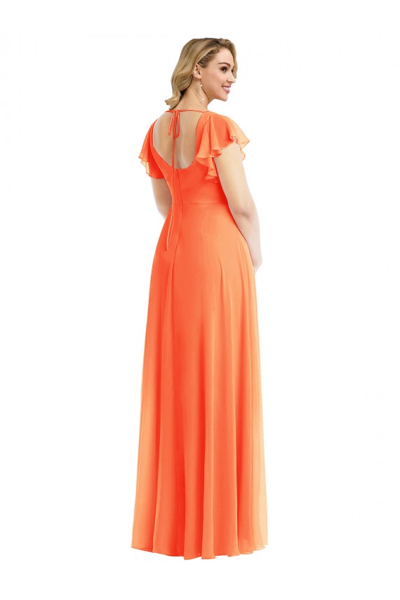 Long Tangerine Tango Flutter Sleeves A-Line Open Back Semi Formal Evening Dress / Bridesmaid Dress Birmingham