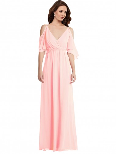 Long Pink Cold Shoulder A-Line V-Back Semi Formal Evening Dress / Bridesmaid Dress Birmingham