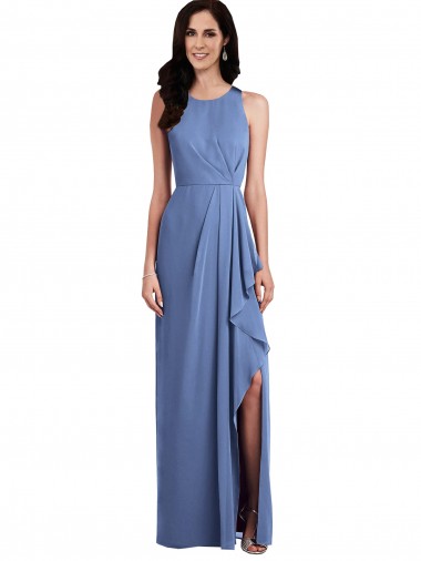 Long Windsor Blue Sleeveless A-Line Keyhole Back Draped Front Slit Bridesmaid Dress Birmingham
