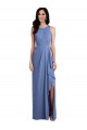 Long Windsor Blue Sleeveless A-Line Keyhole Back Draped Front Slit Bridesmaid Dress Birmingham