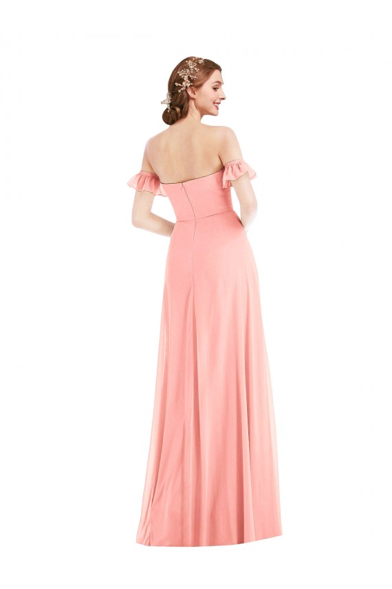 Long Salmon Flutter Sleeves A-Line Semi Formal Evening Dress / Bridesmaid Dress Birmingham