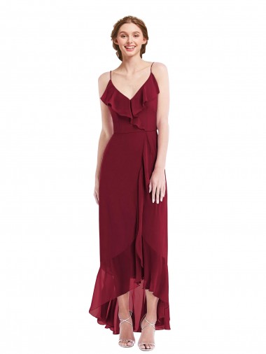 Long Burgundy Sleeveless A-Line Low Back High Low Evening Gown / Bridesmaid Dress Birmingham