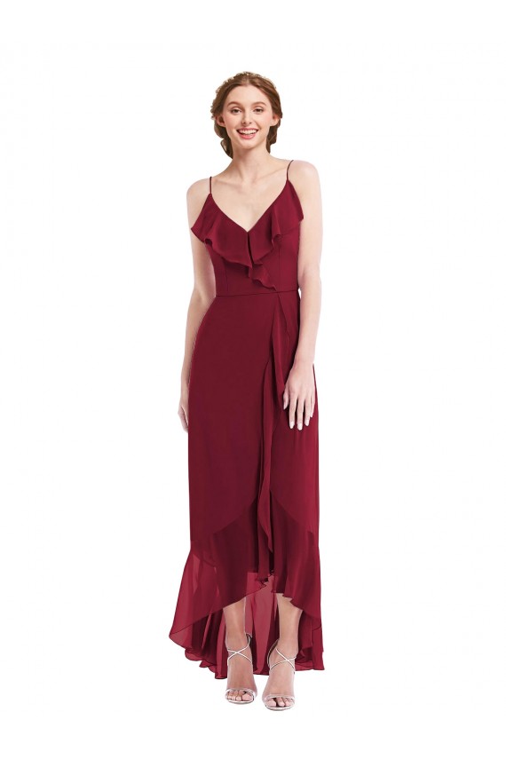 Long Burgundy Sleeveless A-Line Low Back High Low Evening Gown / Bridesmaid Dress Birmingham