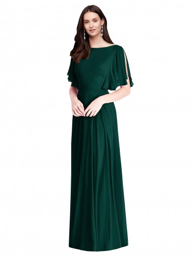 Long Ever Green Bell Sleeves A-Line V-Back Semi Formal Evening Dress / Bridesmaid Dress Birmingham