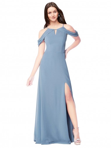Long Dusty Blue Sleeveless A-Line Soft Chiffon Evening Dress / Bridesmaid Dress Birmingham