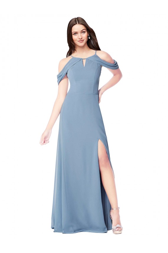 Long Dusty Blue Sleeveless A-Line Soft Chiffon Evening Dress / Bridesmaid Dress Birmingham