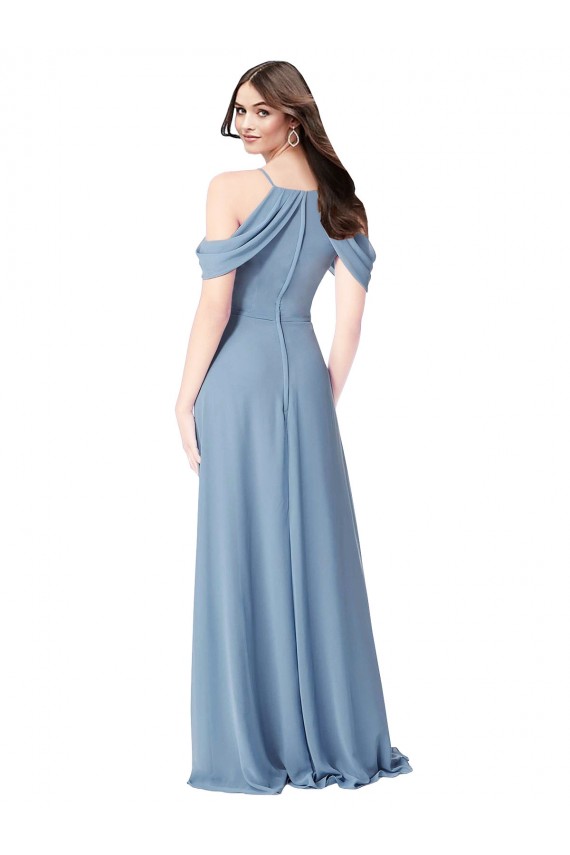 Long Dusty Blue Sleeveless A-Line Soft Chiffon Evening Dress / Bridesmaid Dress Birmingham