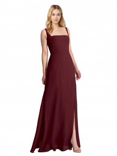 Long Burgundy Gold Sleeveless A-Line Low Back Bridesmaid Dress Birmingham