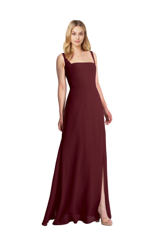 Long Burgundy Gold Sleeveless A-Line Low Back Bridesmaid Dress Birmingham