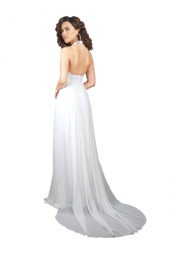 Sweep Train White Sleeveless A-Line Low Back Beach Wedding Dress Birmingham